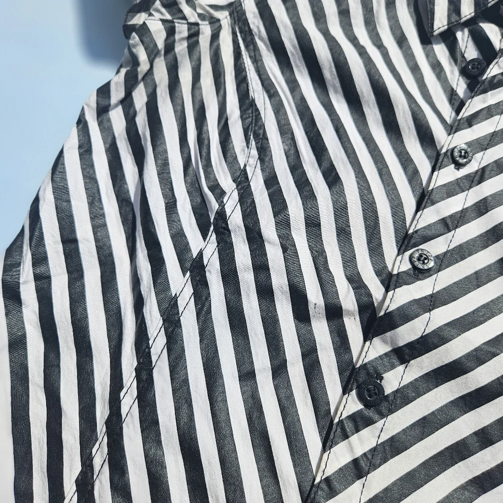 Tripp NYC Black & White Top Y2k Early 2000s Short Sleeve Button Down Goth Tripp - Picture 7 of 12
